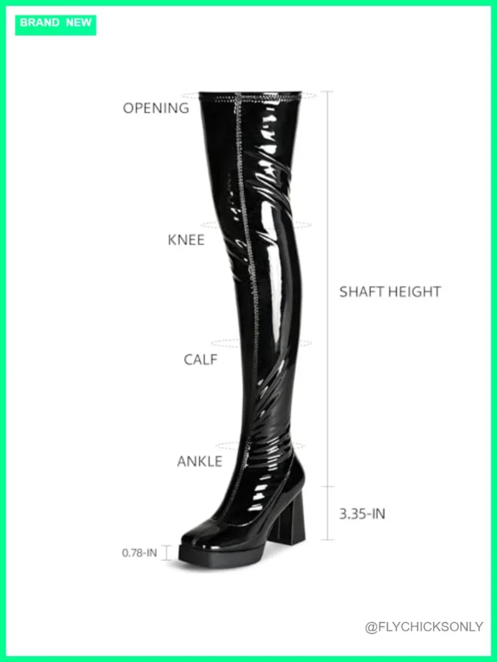 Platform Thigh High Boots Square Toe Chunky Heels Patent Leather PU Over Knee